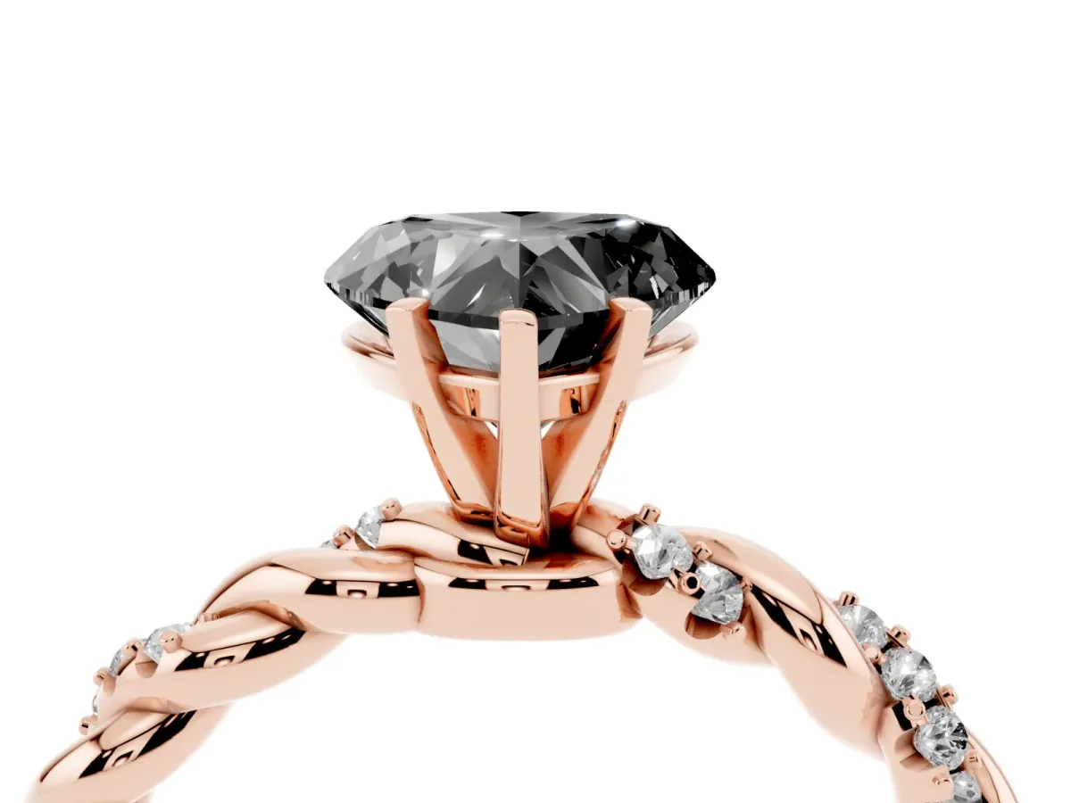 Fancy Black Heart Cut Diamond Solitaire Ring with Twisted Band and Pavé Accents Rose gold