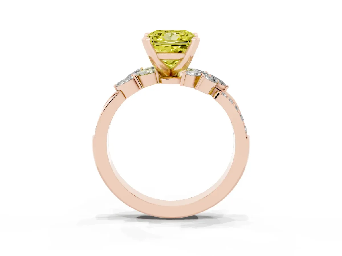 Fancy Yellow Princess Cut Solitaire Marquise Twist Band with Six-Prong Setting Rose gold