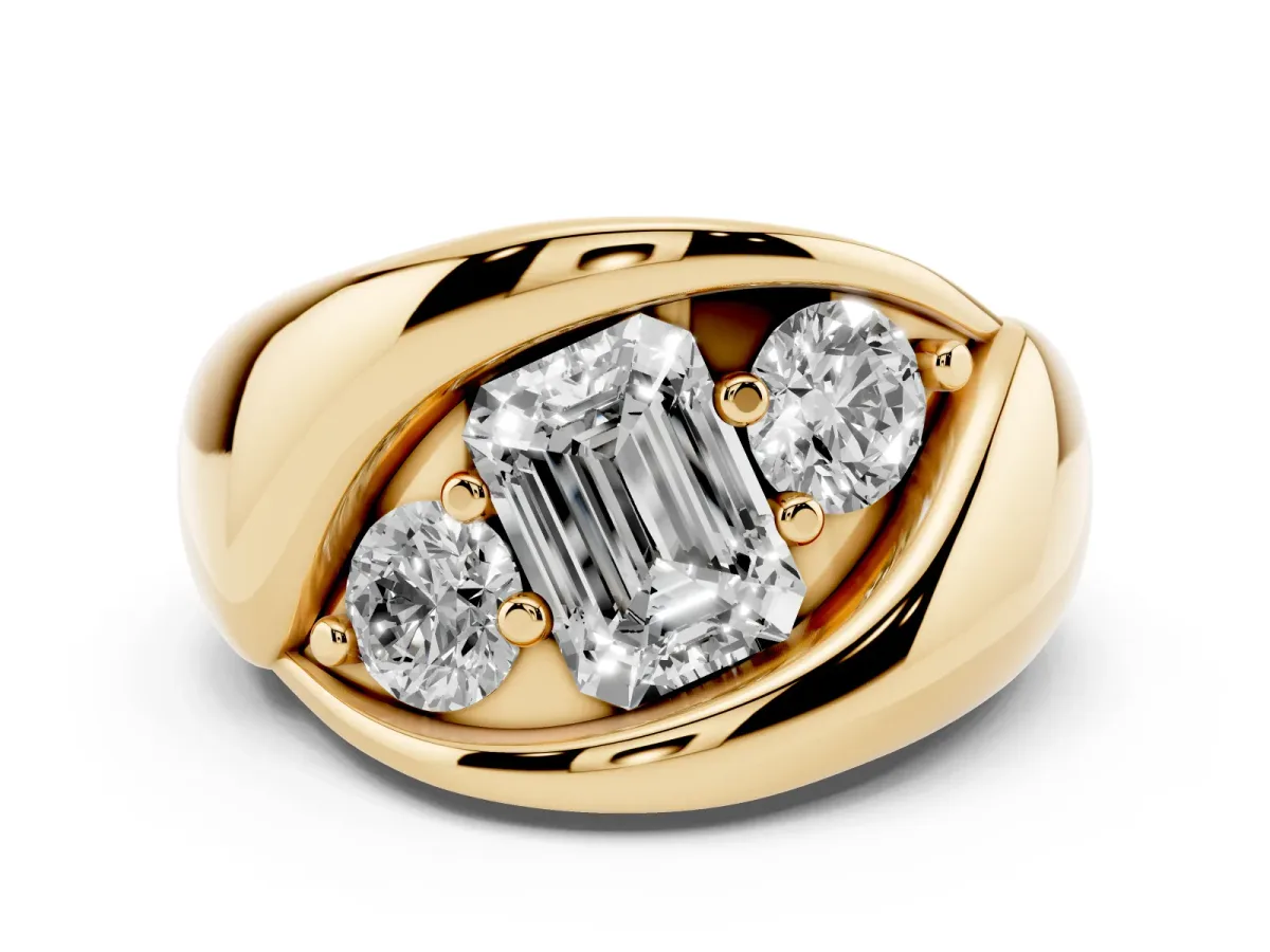 Channel Set Emerald Cut Diamond Crossover Band Yellow gold