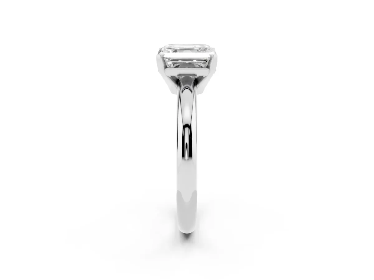 Asscher Cut Diamond Solitaire Engagement Ring with Round Band and Four-Prong Setting Silver