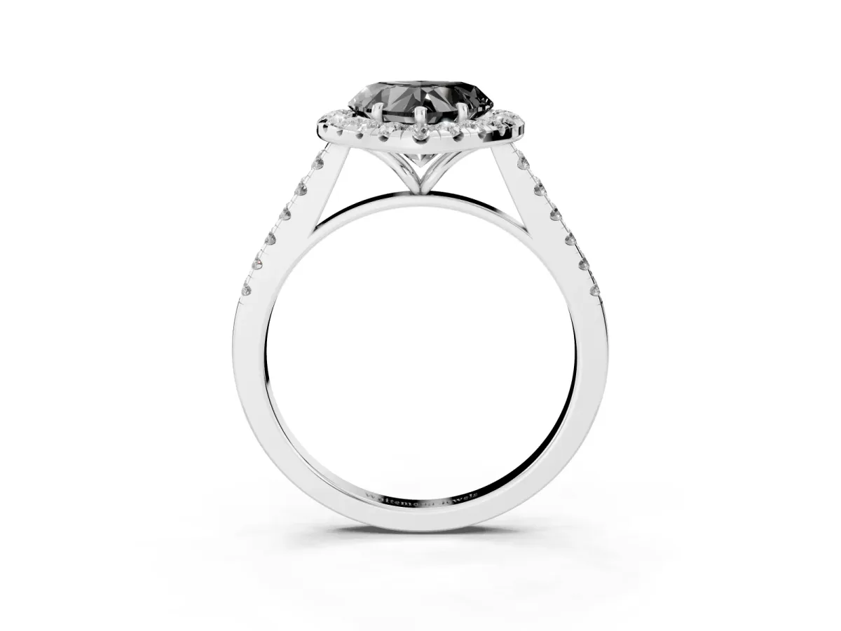 Fancy Black Heart Cut Halo Pave Diamond Engagement Ring with Four-Prong Setting Silver