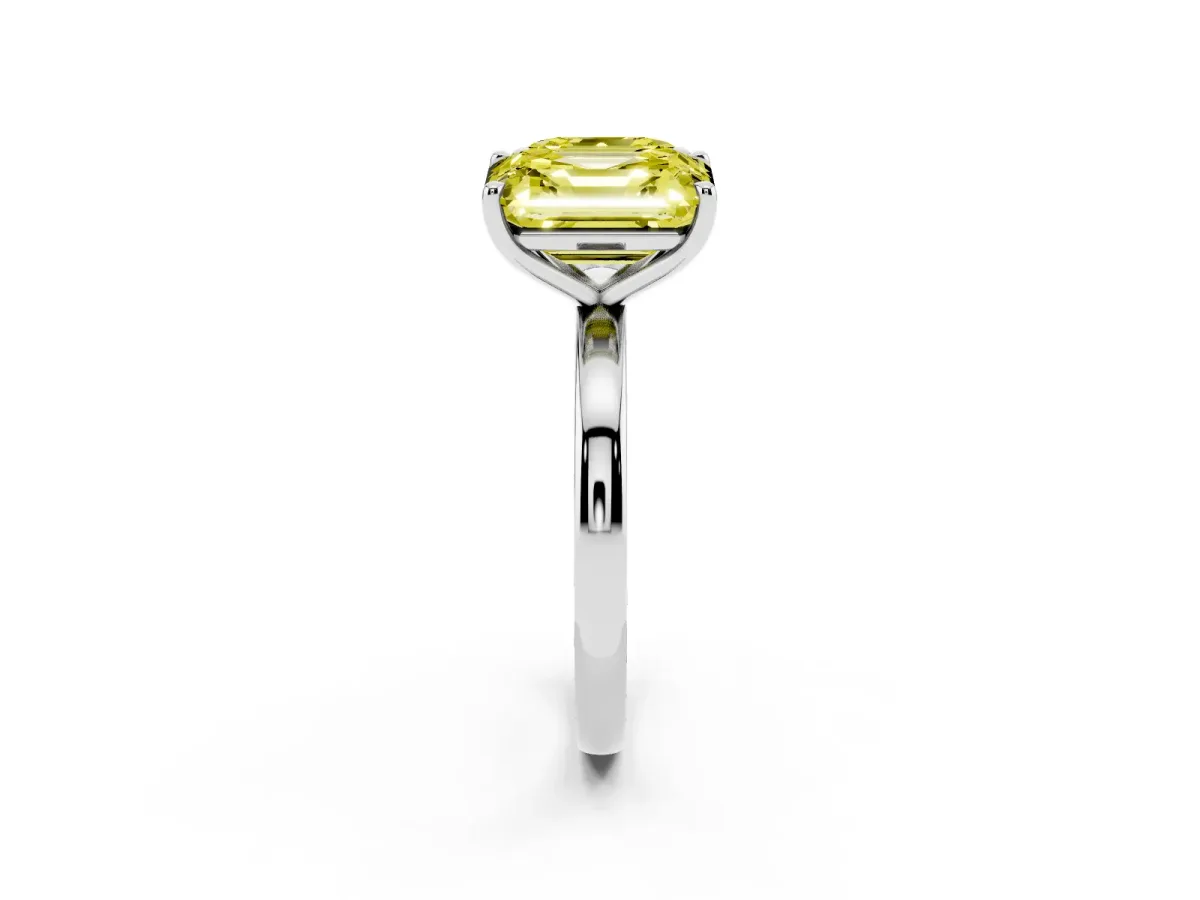Fancy Yellow Asscher Cut and Emerald Cut Toi Moi Ring with Prong Setting Platinum