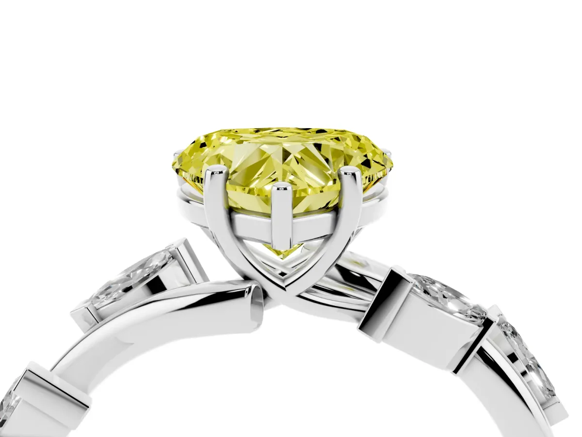 Fancy Yellow Heart Cut Solitaire Twisted Band Marquise Accent Prong Setting Ring Silver