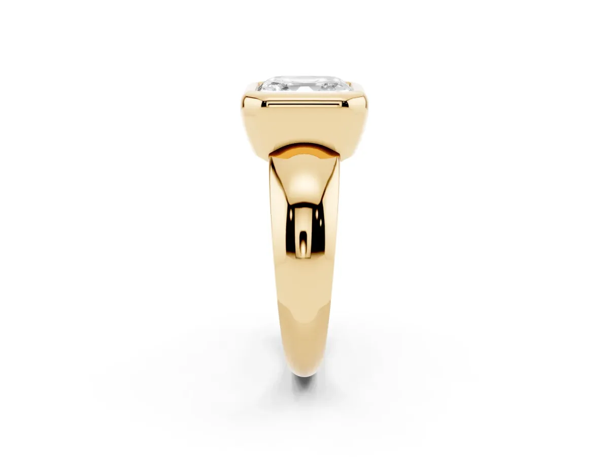 Bezel Set Asscher Cut Solitaire Ring with Wide Band Yellow gold