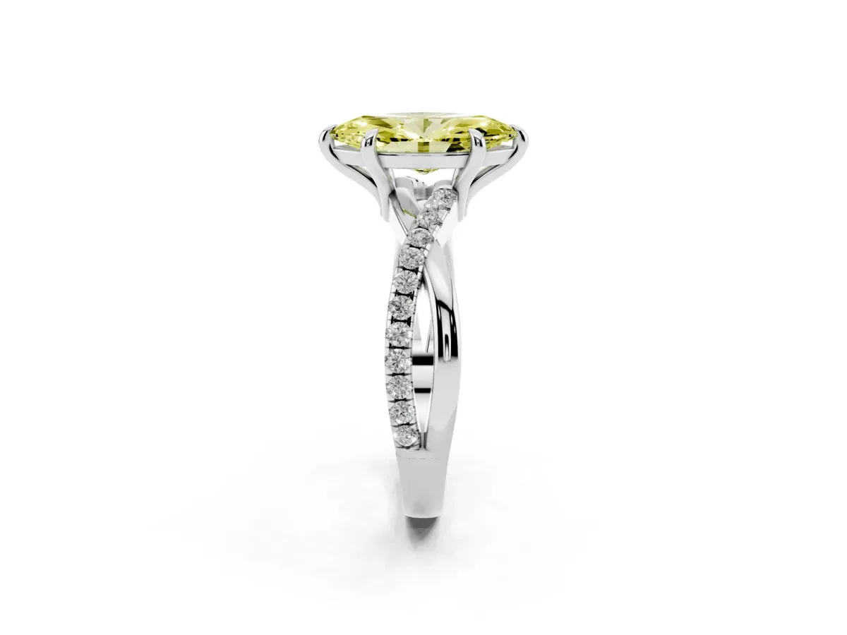 Fancy Yellow Marquise Cut Cut Diamond Twist Band Solitaire with Prong Setting Silver