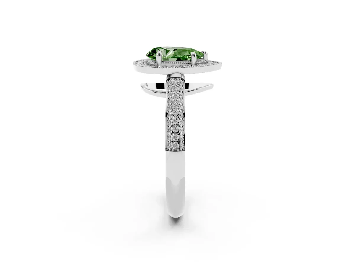 Fancy Green Pear Cut Cut Halo Diamond Pave Band with Four-Prong Setting Silver