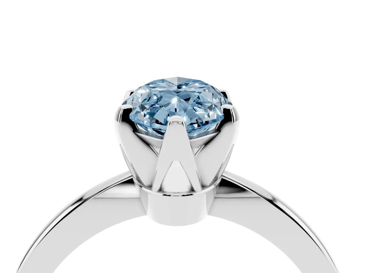 Fancy Blue Marquise Cut Solitaire Engagement Ring with Six-Prong Setting and Tapered Band Platinum