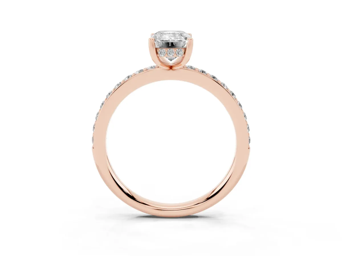 Emerald Cut Cut Diamond Pavé Band Ring with Four-Prong Setting Rose gold