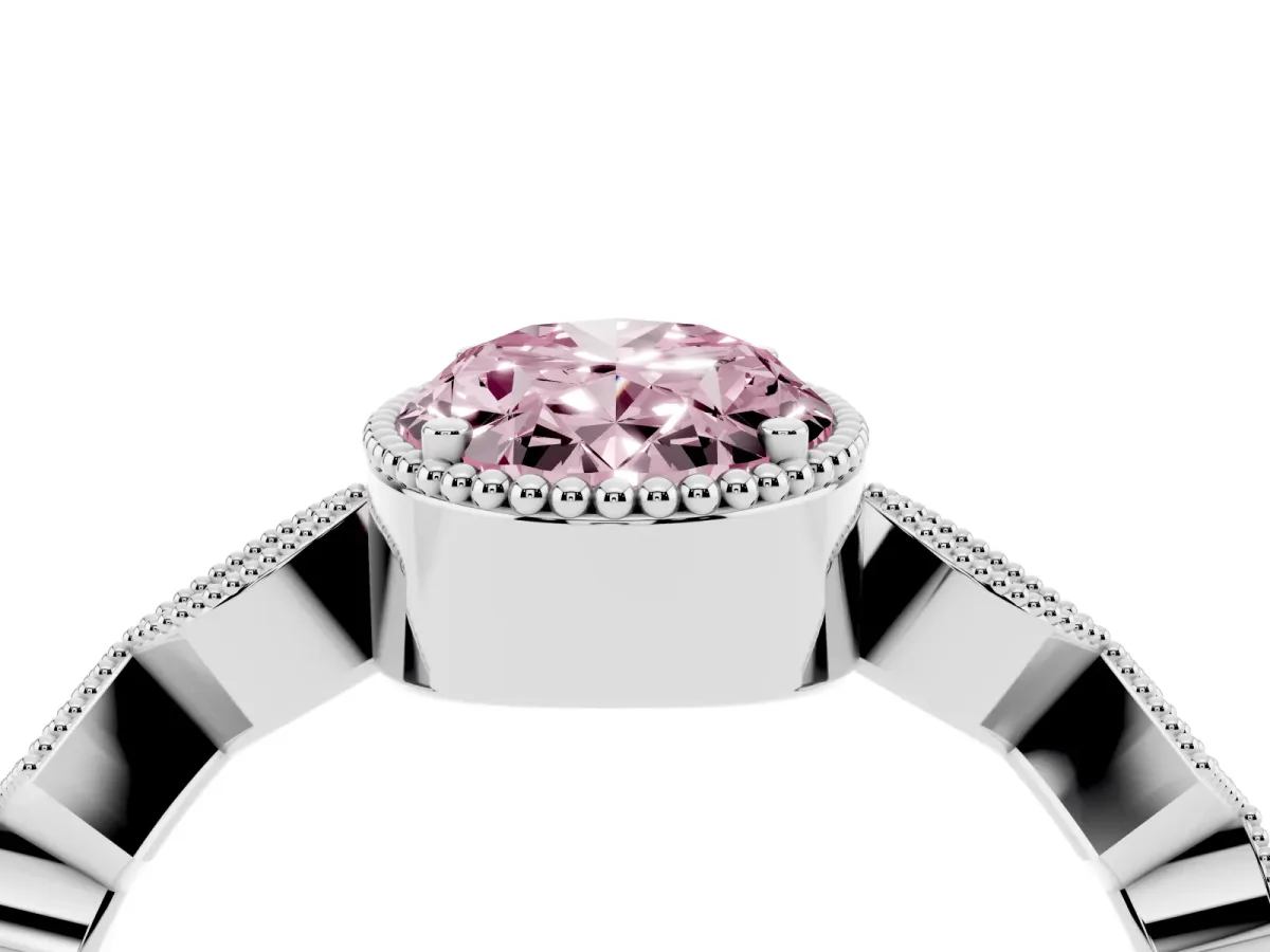 Fancy Pink Oval Cut Milgrain Marquise Diamond Twist Band Ring Silver