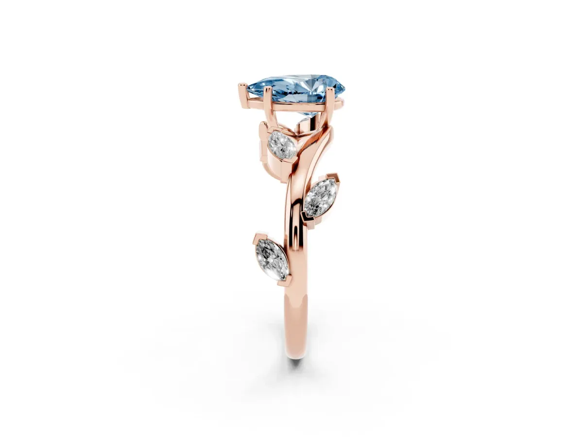 Fancy Blue Pear Cut Solitaire Twisted Band Marquise Accent Prong Setting Ring Rose gold