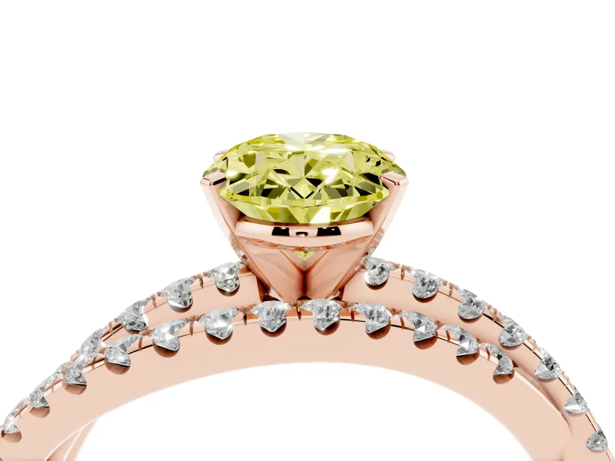 Fancy Yellow Oval Cut Solitaire Twist Band with Pavé Setting and Four-Prong Setting Rose gold