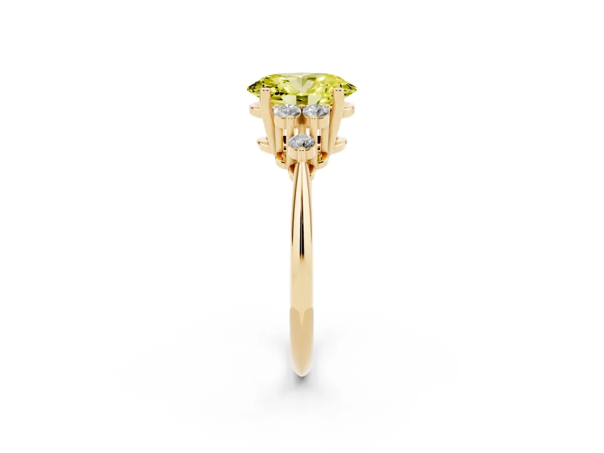 Fancy Yellow Oval Cut Cut Diamond Cluster Ring with Solitaire Band and Four-Prong Setting Yellow gold