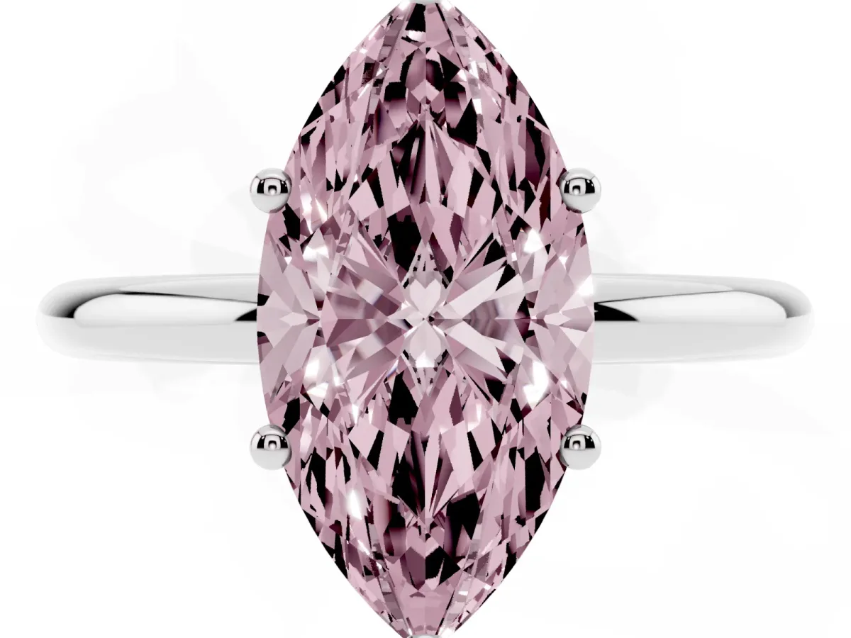 Fancy Pink Marquise Cut Cut Solitaire Engagement Ring with Four-Prong Setting and Classic Band Silver