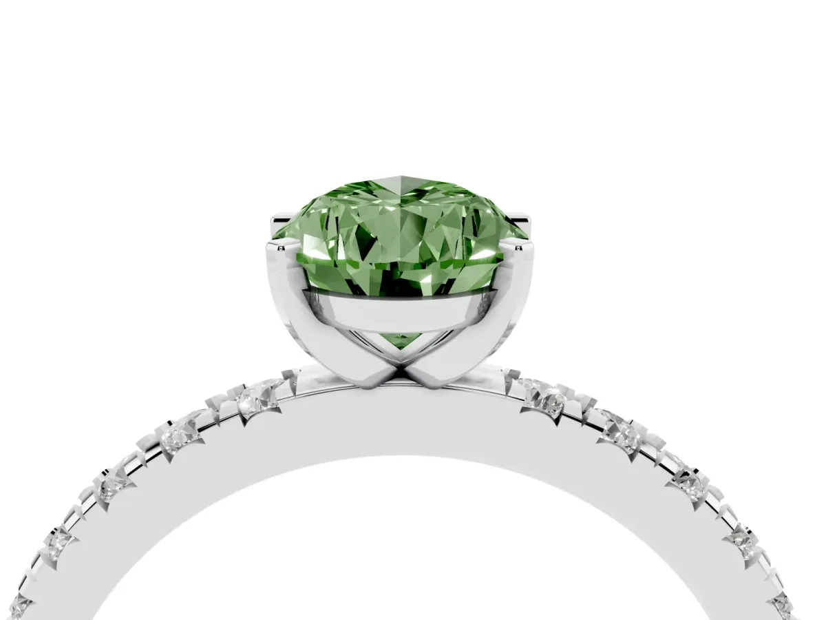 Fancy Green Pear Cut Diamond Pavé Band Solitaire with Four-Prong Setting Silver
