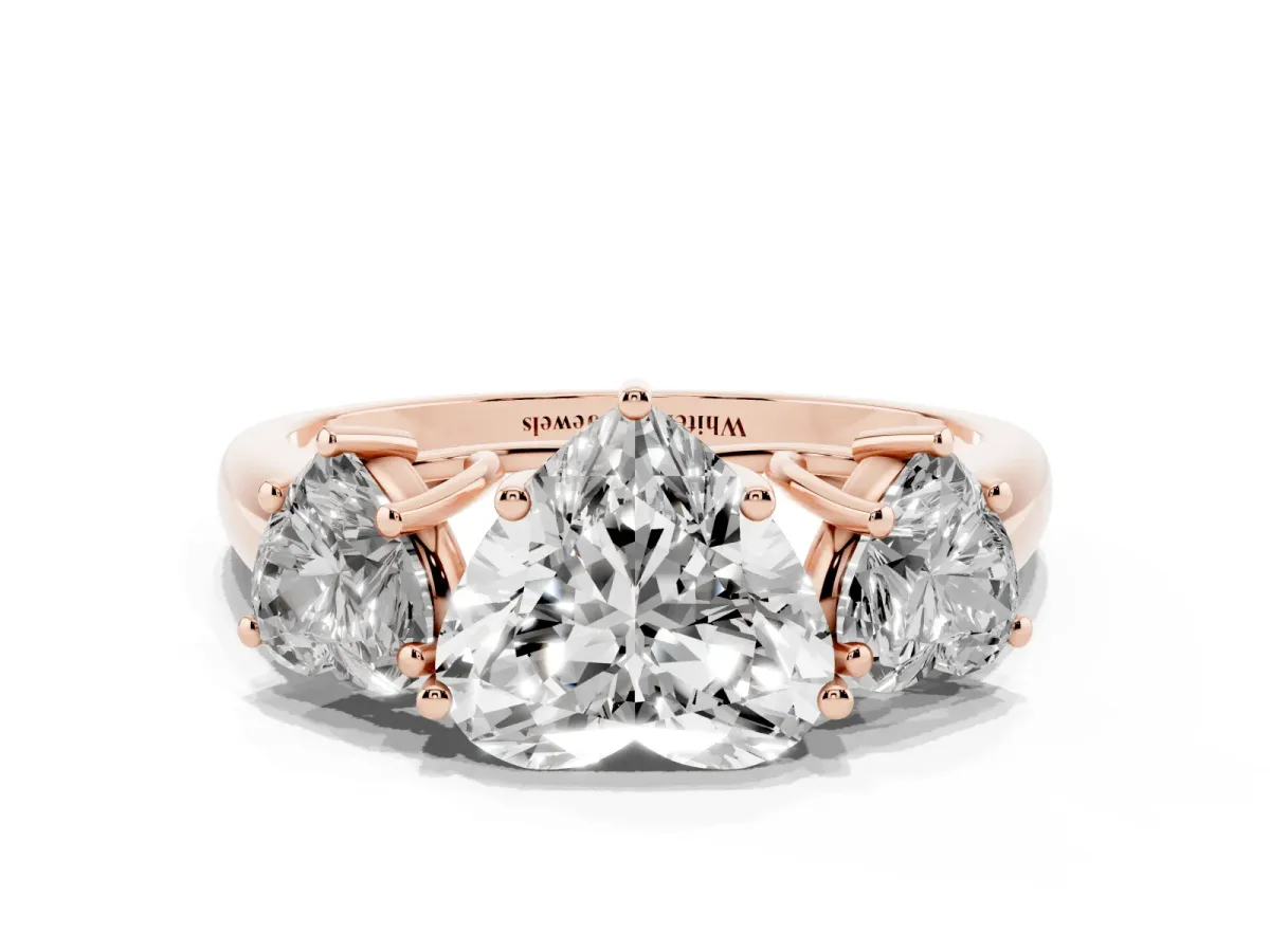 Three-Stone Heart Cut Diamond Engagement Ring with Prong Setting Rose gold