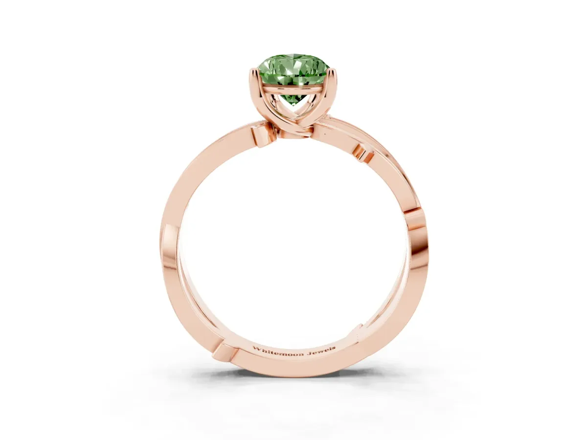 Fancy Green Pear Cut Solitaire Twist Band with Pavé Accents and Four-Prong Setting Rose gold