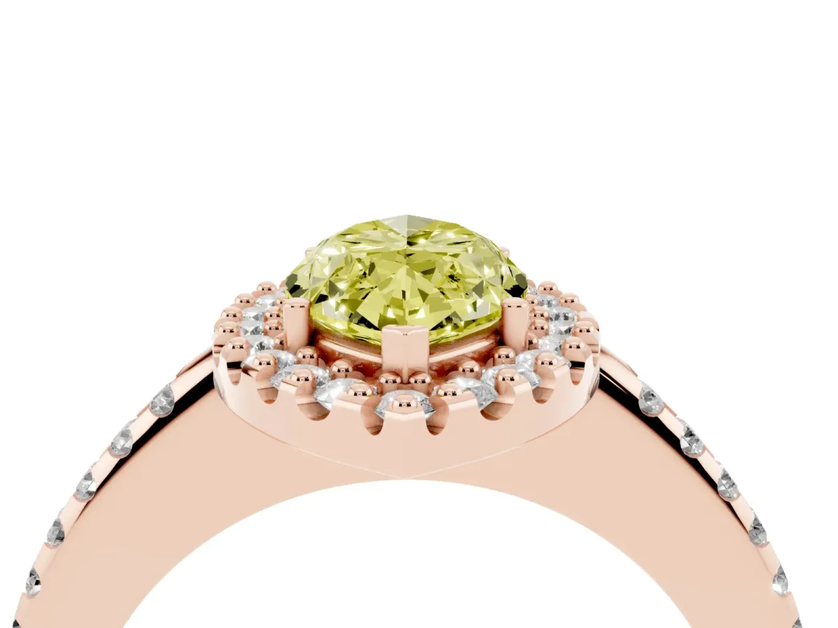 Fancy Yellow Marquise Cut Diamond Pavé Halo Ring with Four-Prong Setting Rose gold