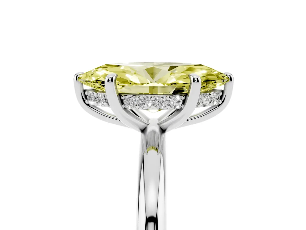 Fancy Yellow Marquise Cut Diamond Solitaire Ring with Thin Band and Four-Prong Setting Platinum