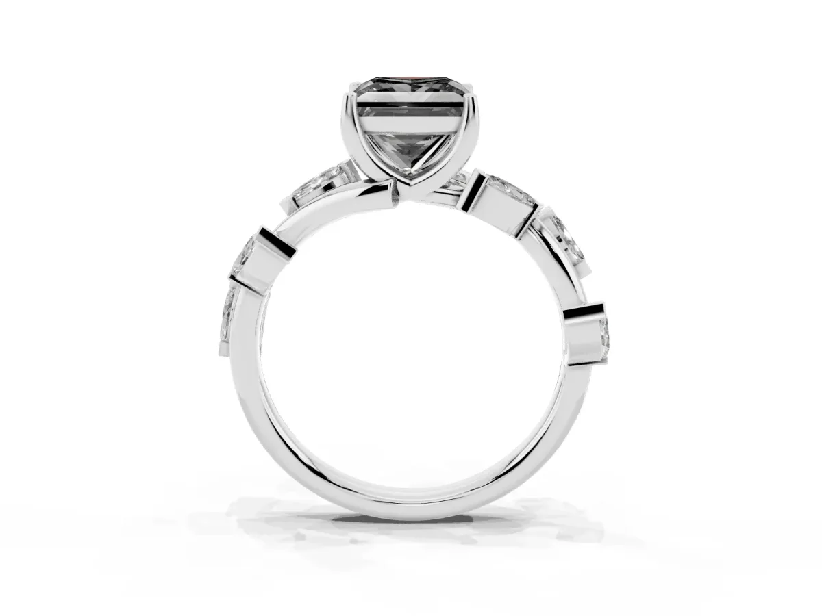 Fancy Black Princess Cut Solitaire Twisted Band Marquise Accent Prong Setting Ring Platinum