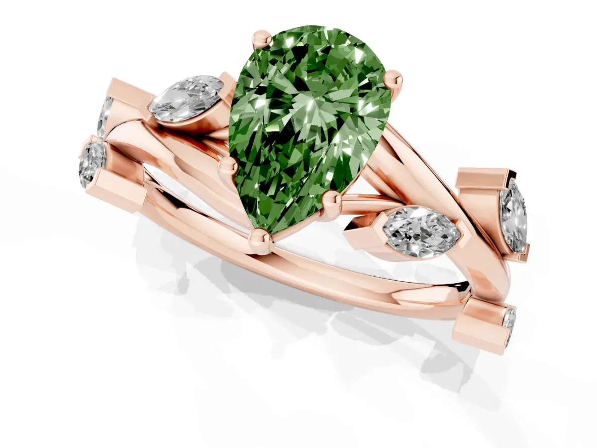 Fancy Green Pear Cut Solitaire Twisted Band Marquise Accent Prong Setting Ring Rose gold