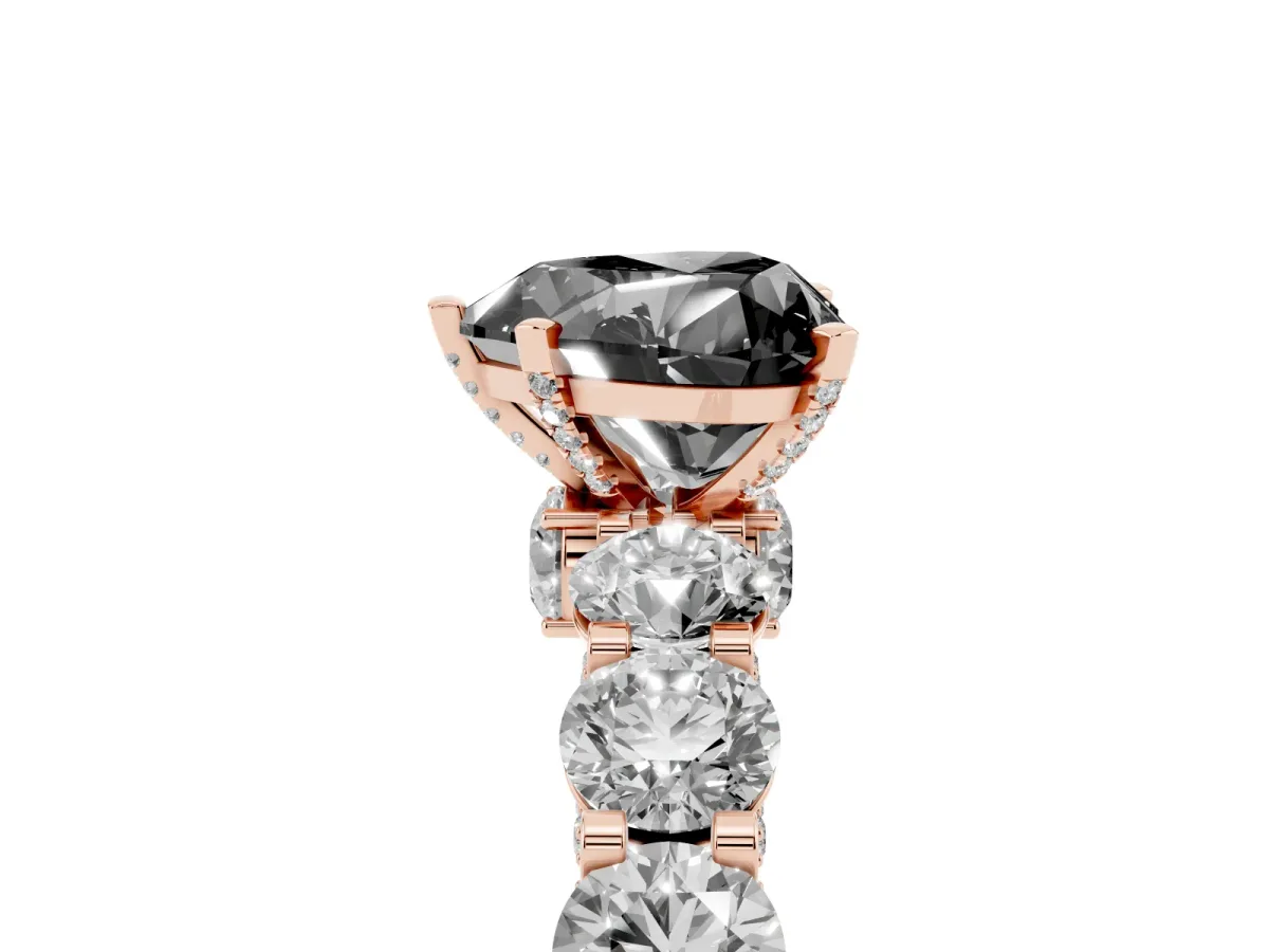 Fancy Black Heart Cut Diamond Side Stone Engagement Ring with Four-Prong Setting Rose gold