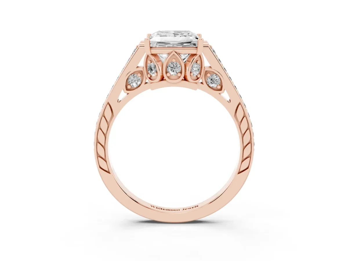 Princess Cut Cut Cathedral Pave Diamond Engagement Ring with Six-Prong Setting Rose gold