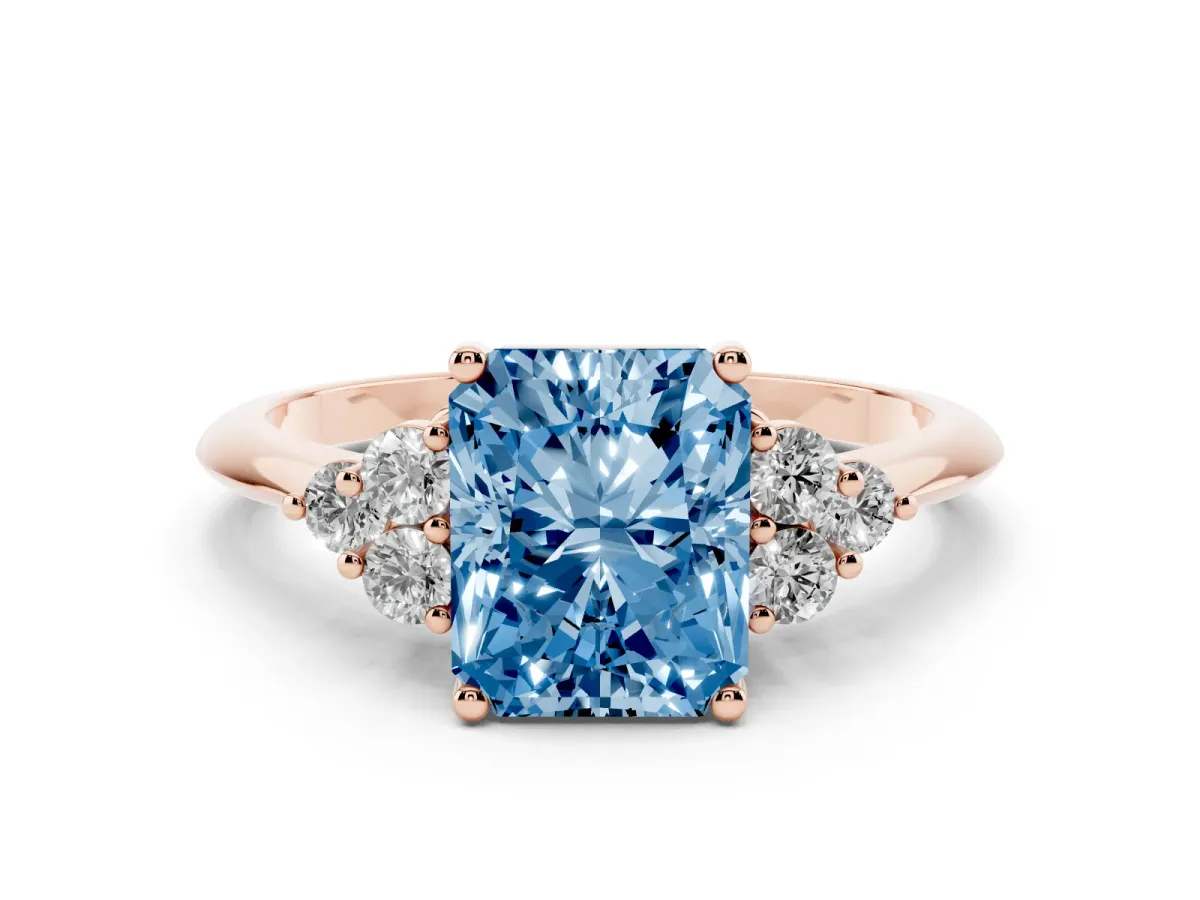 Fancy Blue Radiant Cut Cut Diamond Cluster Ring with Solitaire Band and Four-Prong Setting Rose gold