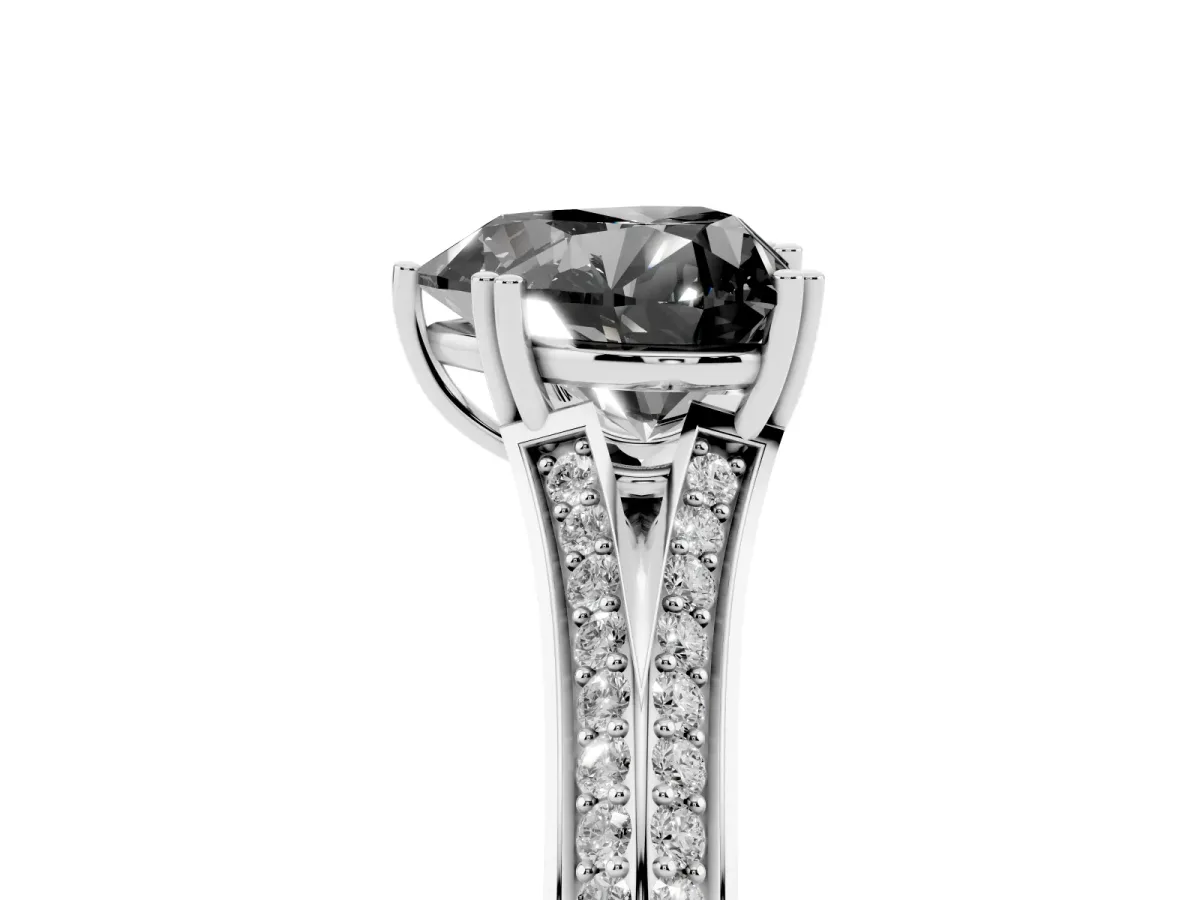 Fancy Black Heart Cut Diamond Split Shank Engagement Ring with Pavé Band Silver