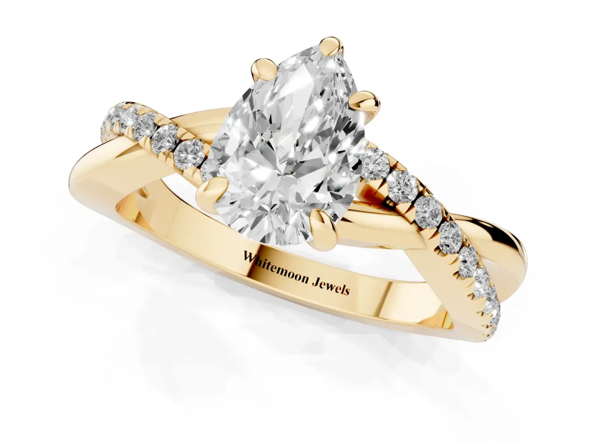 Pear Cut Cut Diamond Twist Band Solitaire with Prong Setting Yellow gold