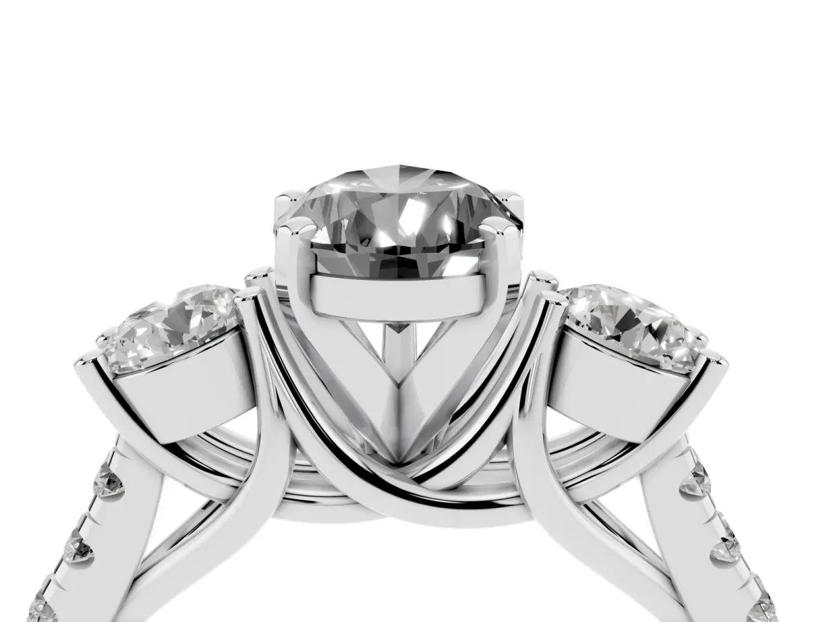 Fancy Black Three-Stone Pear Cut Diamond Pavé Band with Four-Prong Setting Silver