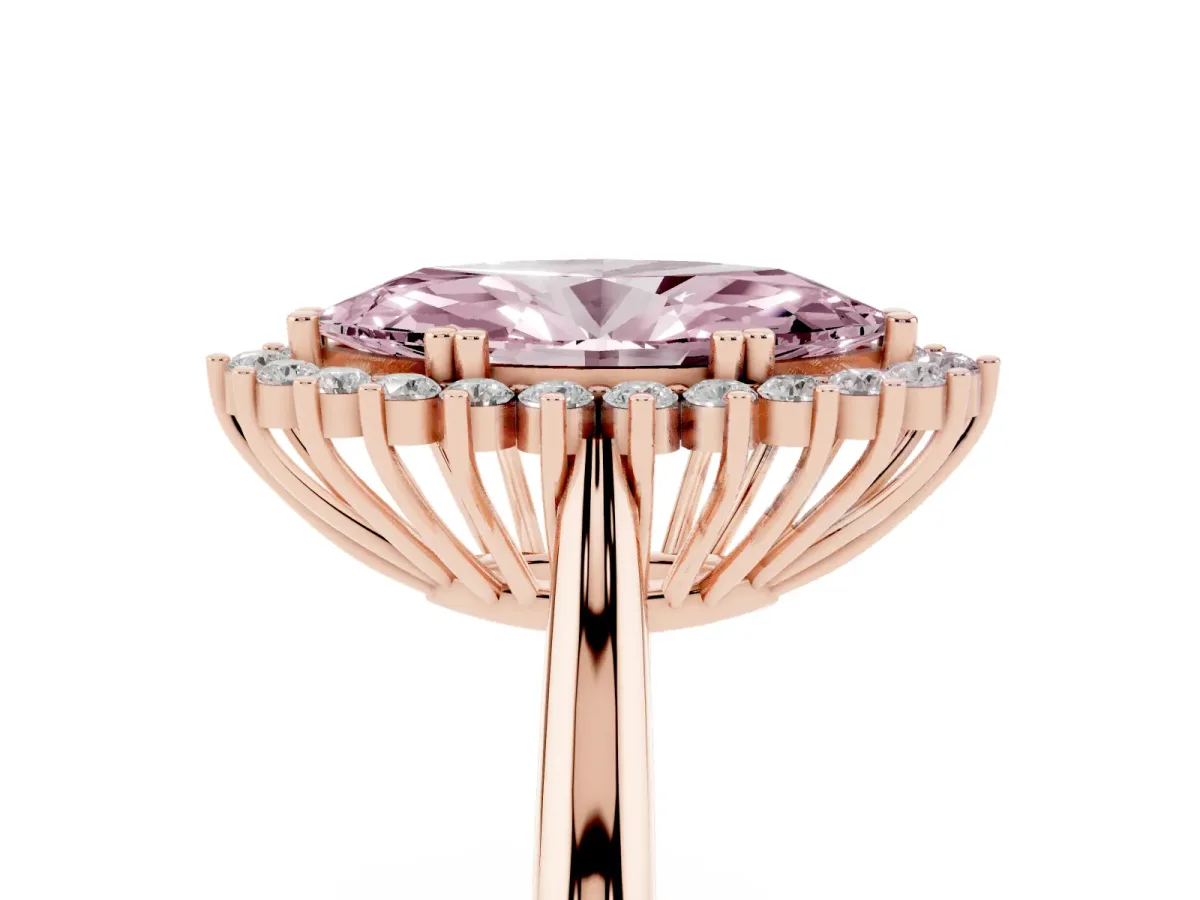 Fancy Pink Marquise Cut Cut Diamond Halo Ring with Solitaire Band and Prong Setting Rose gold