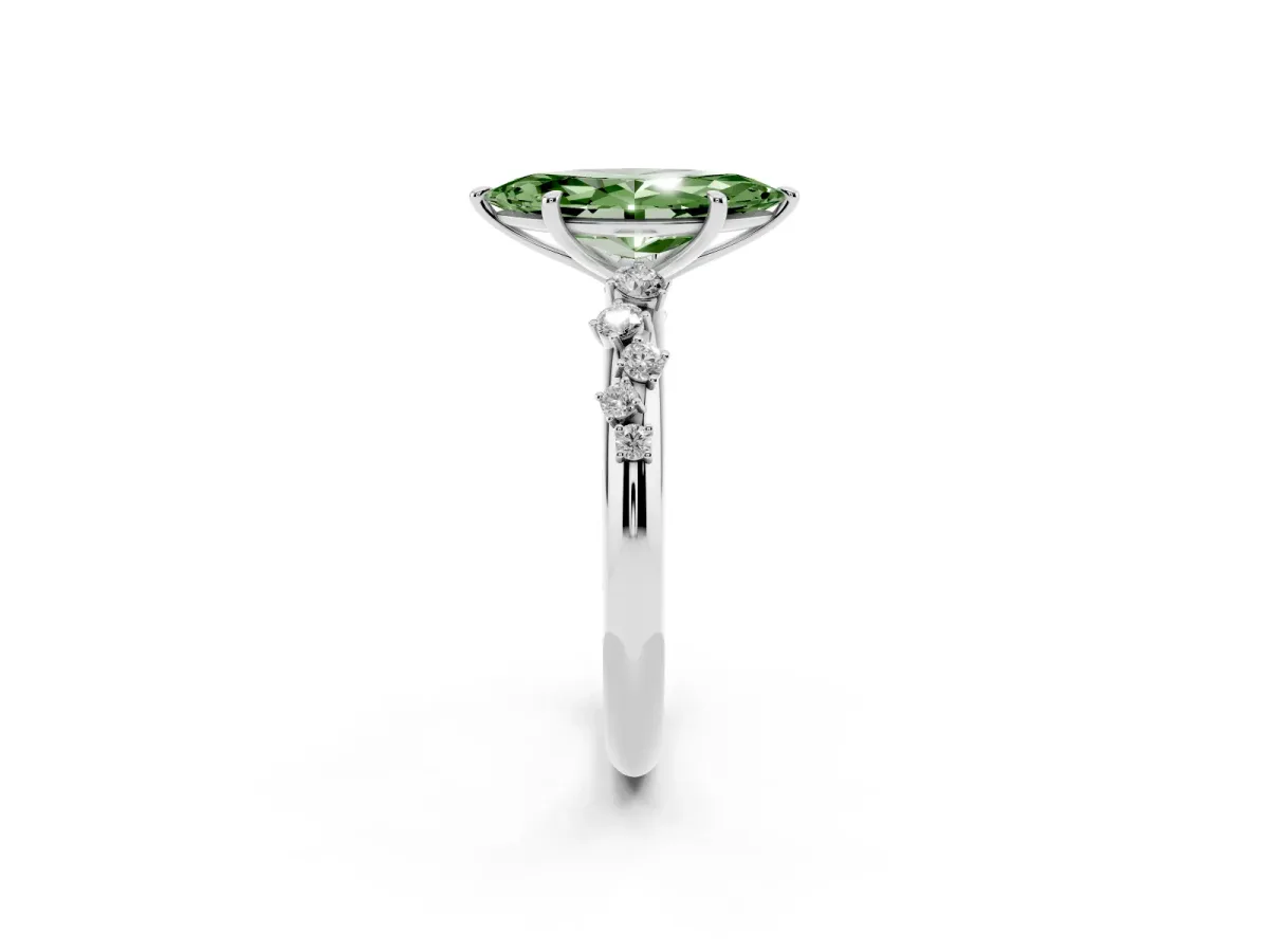 Fancy Green Marquise Cut Diamond Cluster Prong-Set Solitaire Ring White gold