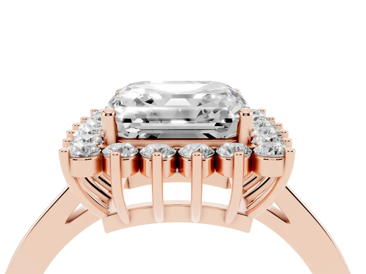 Asscher Cut Cut Diamond Halo Ring with Round Brilliant Halo and Solitaire Band Rose gold