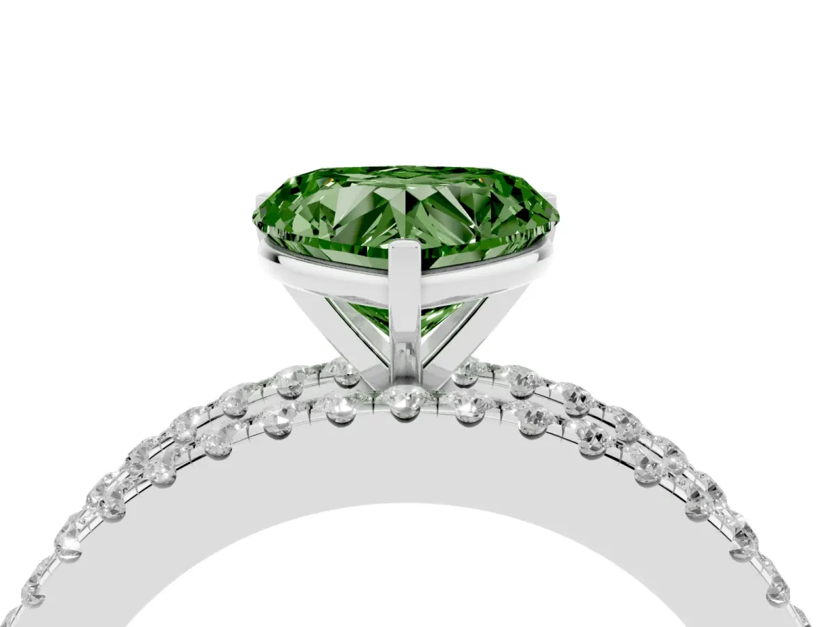 Fancy Green Heart Cut Diamond Solitaire Ring with Pavé and Channel Set Band Platinum