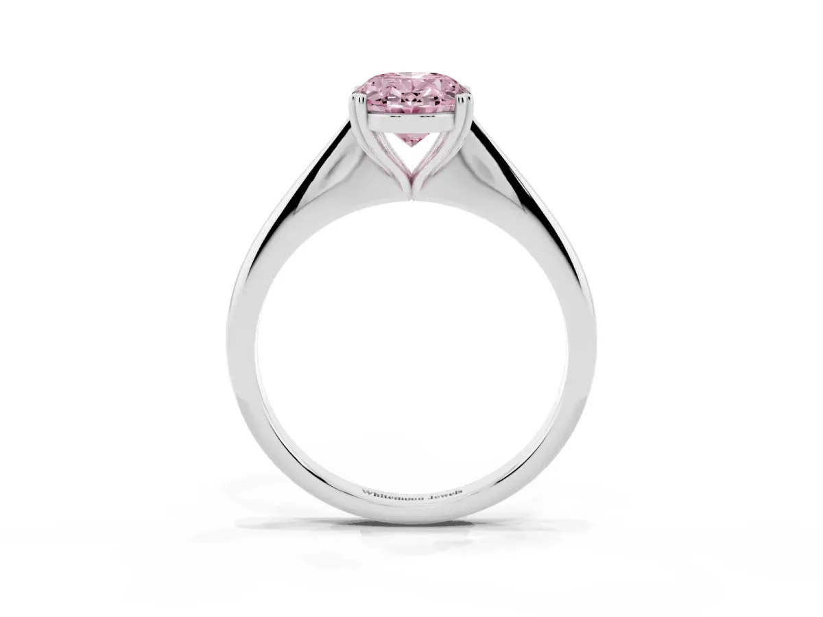 Fancy Pink Oval Cut Solitaire Diamond Ring with Six-Prong Setting and Classic Band Silver