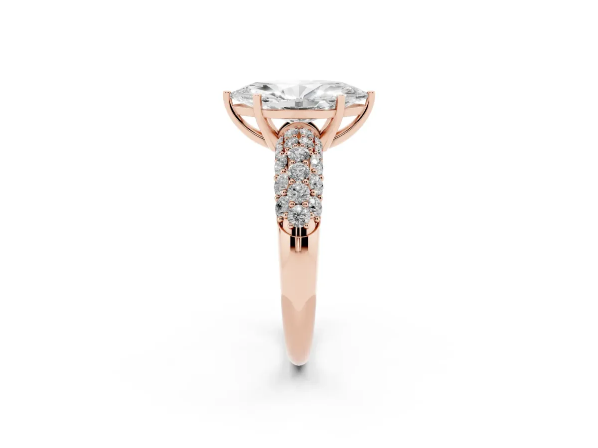 Marquise Cut Diamond Pavé Band Solitaire Ring with Four-Prong Setting Rose gold