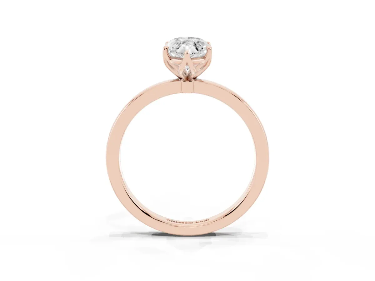 Marquise Cut Diamond Solitaire Ring with Thin Band and Prong Setting Rose gold