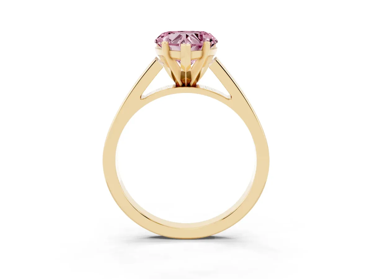 Fancy Pink Heart Cut Solitaire Engagement Ring with Four-Prong Setting and Tapered Band Yellow gold