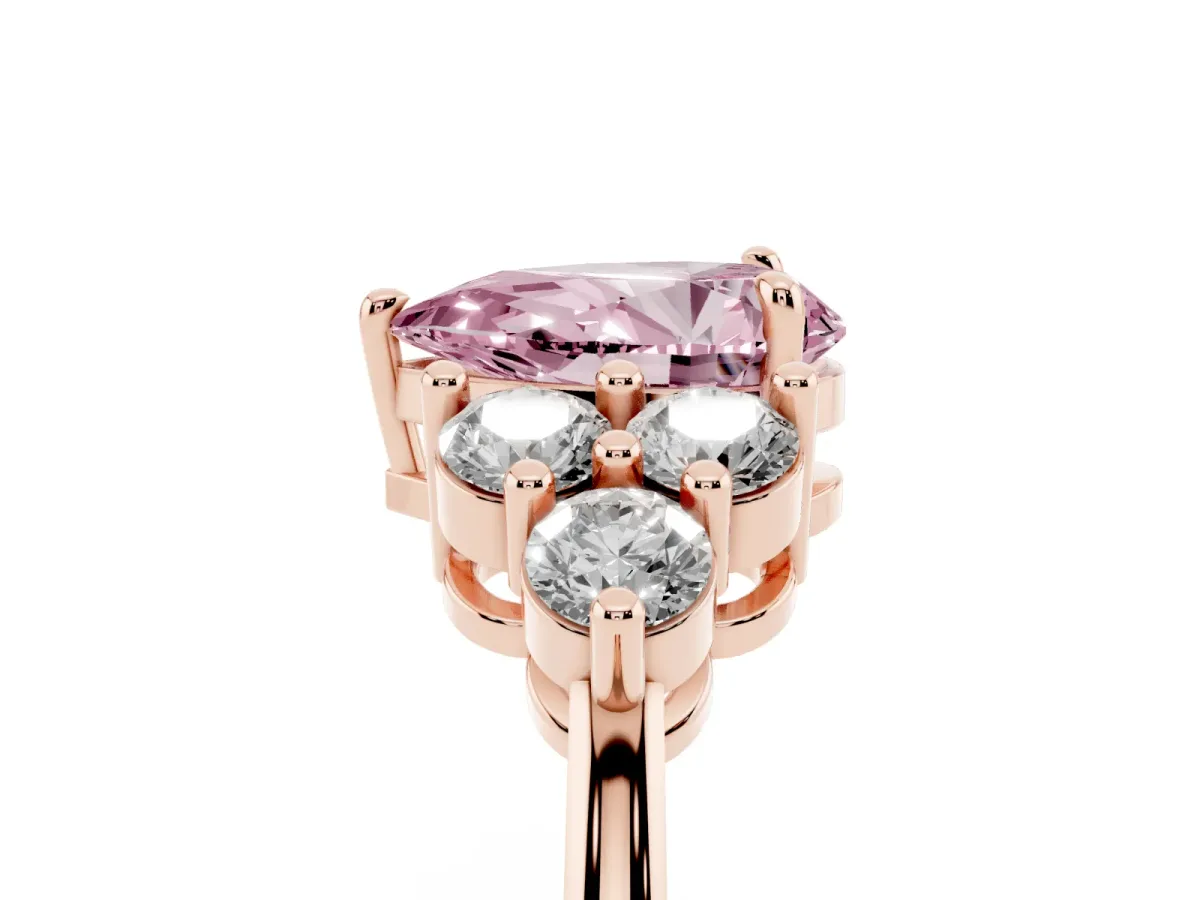 Fancy Pink Pear Cut Brilliant Diamond Cluster Accent Solitaire Ring with Prong Setting Rose gold