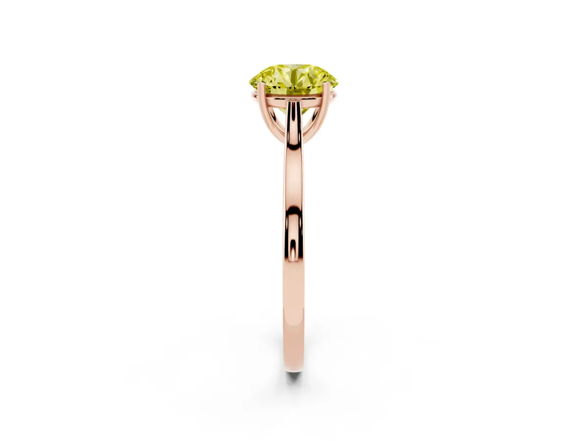 Fancy Yellow Round Cut Solitaire Heart Prong Engagement Ring with Tapered Band Rose gold