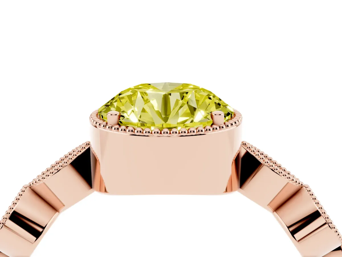 Fancy Yellow Round Cut Diamond Vintage Milgrain Ring with Round Stations Rose gold