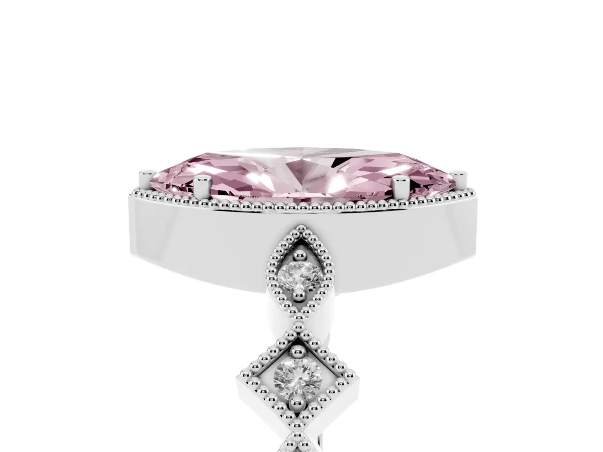 Fancy Pink Marquise Cut Milgrain Marquise Diamond Twist Band Ring Silver