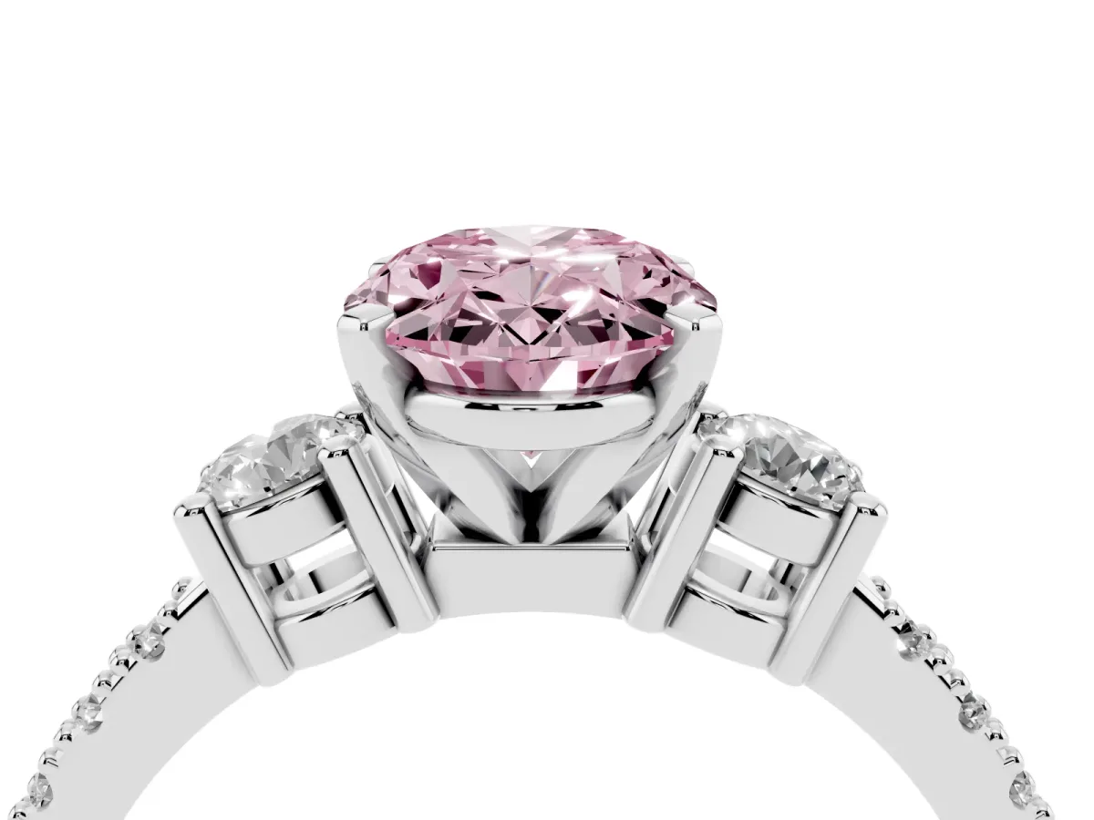 Fancy Pink Oval Cut Three-Stone Diamond Pavé Band with Prong Setting Platinum
