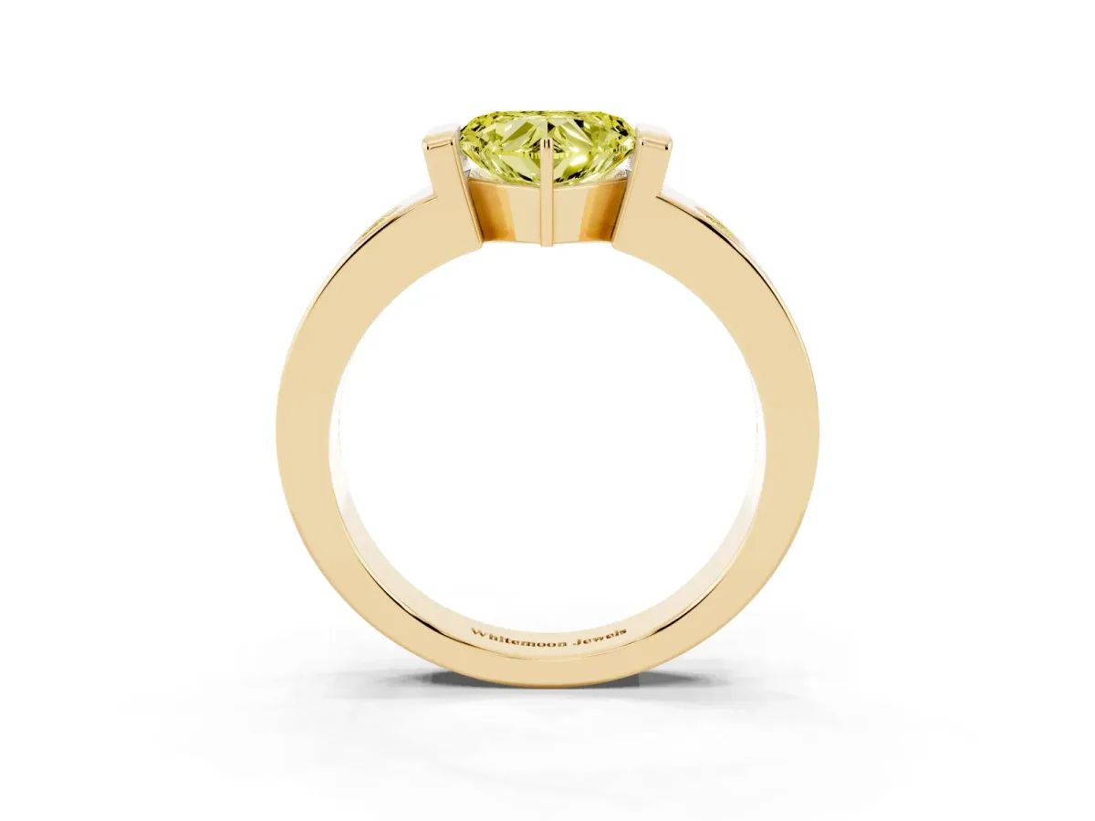 Fancy Yellow Heart Cut Brilliant Channel-Set Diamond Ring with Bezel Prong Setting Yellow gold