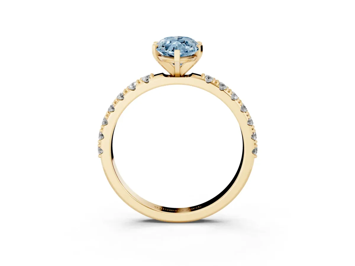 Fancy Blue Marquise Cut Diamond Solitaire Pavé Band with Four-Prong Setting Yellow gold