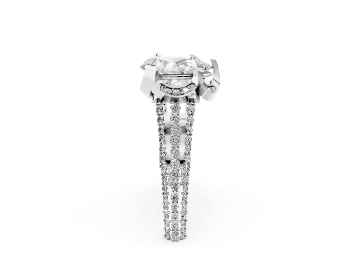 Pear Cut Solitaire Pave Split Shank Ring with Four-Prong Setting Silver
