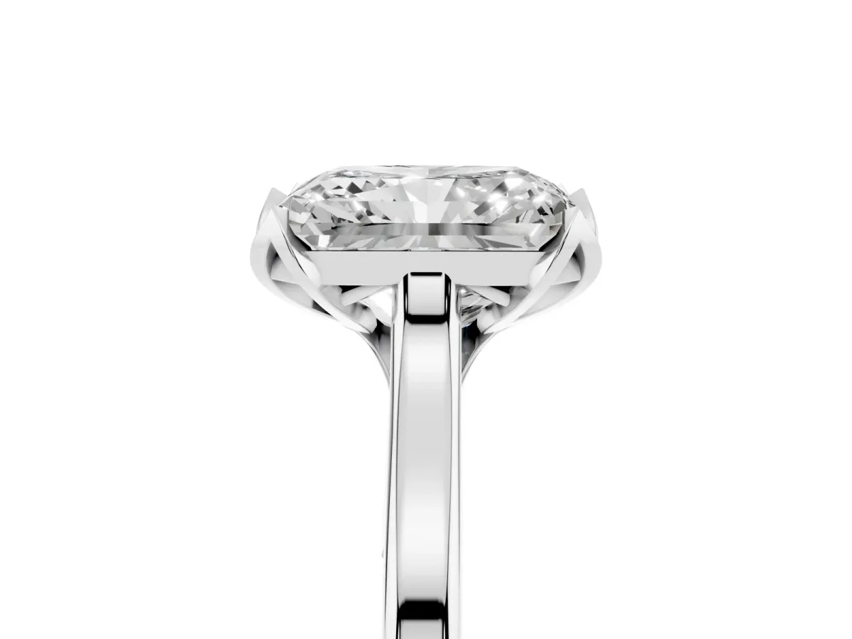 Radiant Cut Diamond Solitaire Ring with Flower Prong Setting and Classic Band Silver