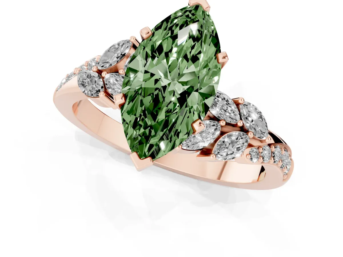 Fancy Green Marquise Cut Solitaire Marquise Twist Band with Six-Prong Setting Rose gold
