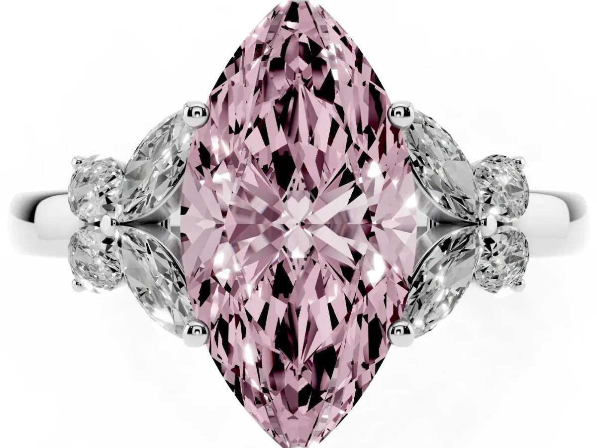 Fancy Pink Marquise Cut Cut Solitaire Floral Diamond Ring with Four-Prong Setting Silver