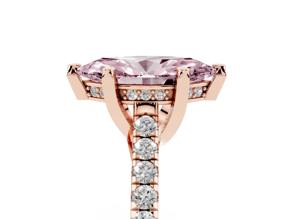 Fancy Pink Marquise Cut Brilliant Diamond Solitaire with Pavé Band and Four-Prong Setting Rose gold